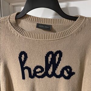 Wooden Ships Tan Sweater with Navy Script